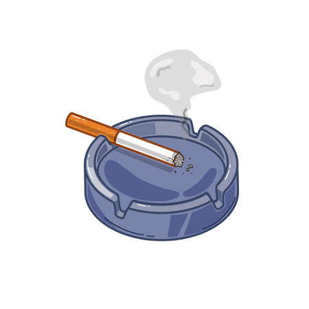 Vector illustration of an ashtray with a cigarette on a white isolated background.のイラスト素材