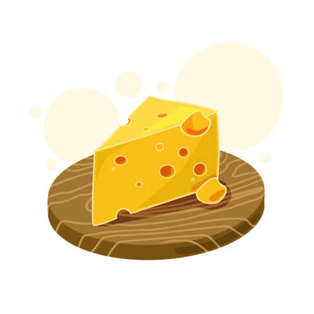 Vector illustration of a piece of cheese on a kitchen Board. Isolated background.のイラスト素材