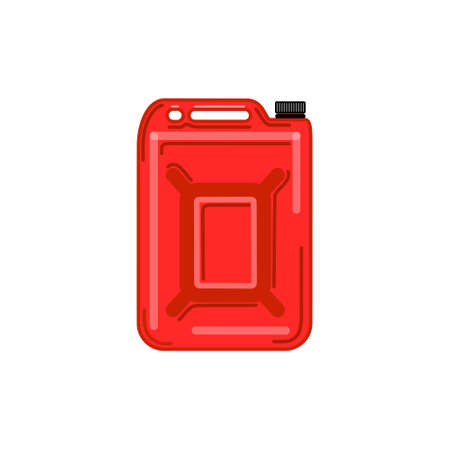 Vector red metal fuel tank or jerry can for transporting and storing gasoline on white background. Isolated background.のイラスト素材