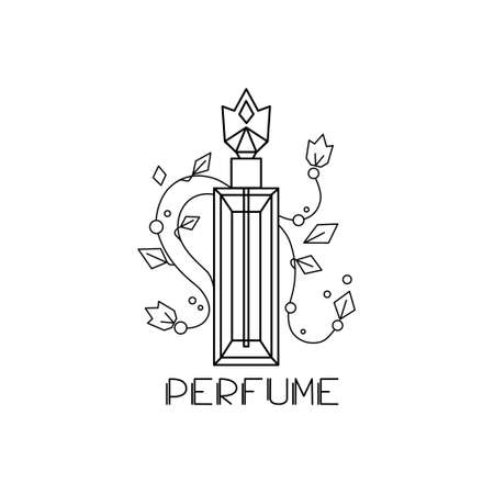 Perfume bottle on a white isolated background. Vector illustration. Linear style. Logo.のイラスト素材