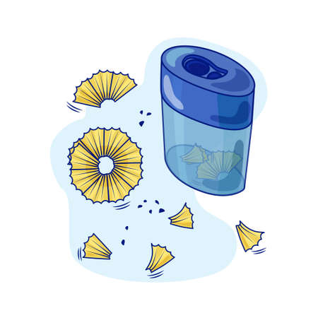 Vector illustration with a sharpener and pencil shavings. Objects are isolated. For your design.のイラスト素材
