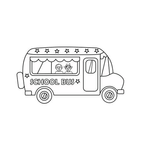 School bus outline. Pupil. Coloring book. Icon. Vector.のイラスト素材