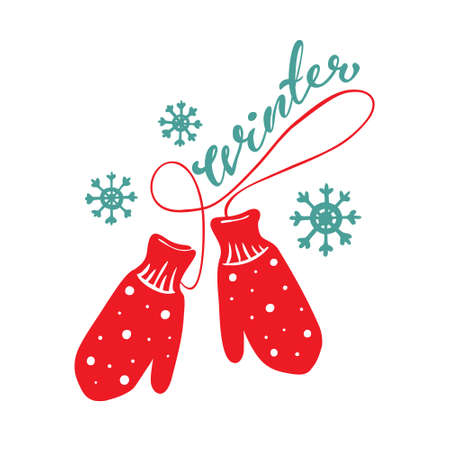 Vector illustration of a pair of knitted Christmas mittens. Winter. Icon. Postcard. Hygge. hand drawing.のイラスト素材