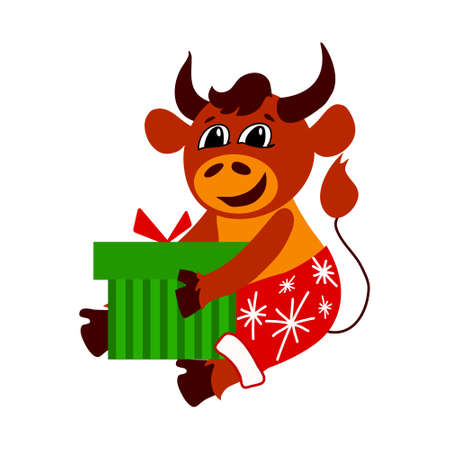 Vector illustration with symbol of the year of the bull. Cartoon character. Isolated background.のイラスト素材