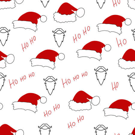 Vector seamless pattern with Santa hat and beard. The concept of the celebration. Decor.のイラスト素材