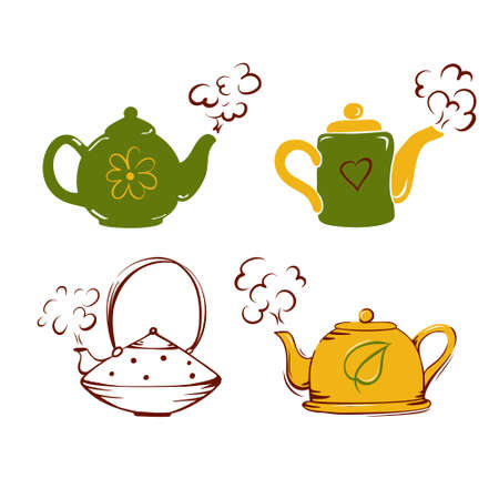 Vector cozy set of teapots. Hugge. Isolated background.のイラスト素材