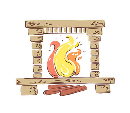 Vector hand drawn fireplace. Comfort, homely atmosphere in simple things. Scandinavian-style living room decor and interior element. Hygge. Isolated background.のイラスト素材