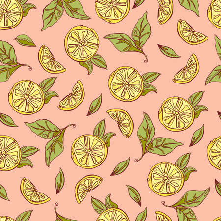 Lemons seamless pattern. Hand drawn. Vector illustration.のイラスト素材