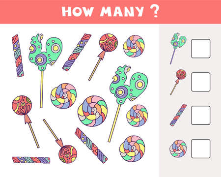 Educational mathematical problem for the development of logical thinking of children. Lollipops. Vector illustration.のイラスト素材