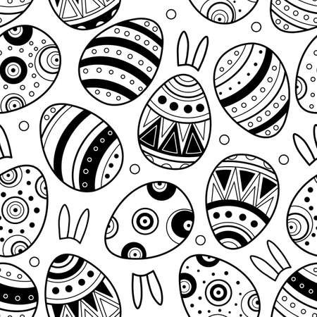 Easter eggs seamless pattern coloring book. Anti-stress coloring book for adults. Vector background.のイラスト素材