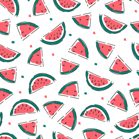 Seamless pattern with watermelon slices. Watermelon abstract background. Vector.のイラスト素材