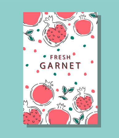 Poster with pomegranate juice. Hand-drawn abstract illustration. Vector.のイラスト素材