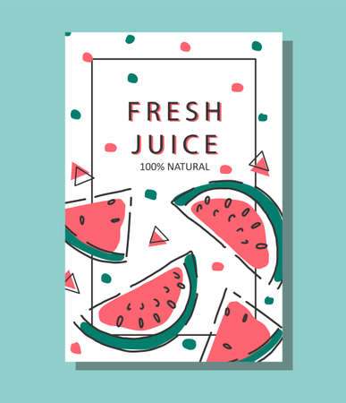 Poster with watermelon slices, fresh watermelon juice. Manual vector background.のイラスト素材