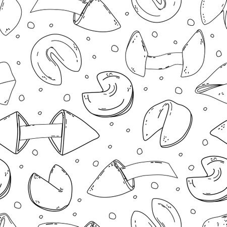 Chinese fortune cookies with seamless pattern. Offline. Coloring book. Vector illustration.のイラスト素材