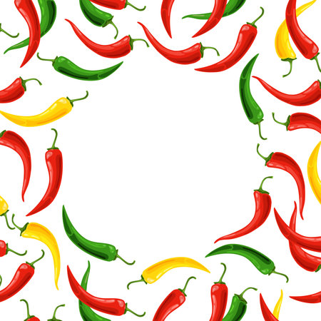 Light background with colorful chili peppers. Vector illustration.のイラスト素材