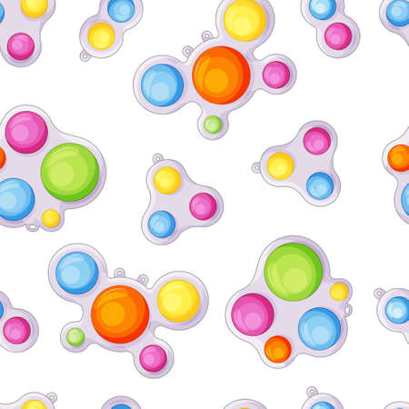 Simple dimple seamless pattern. Cute colorful cartoon style antistress sensory toy, bubble fidget, pop it accessory, keychain. Vector background.のイラスト素材