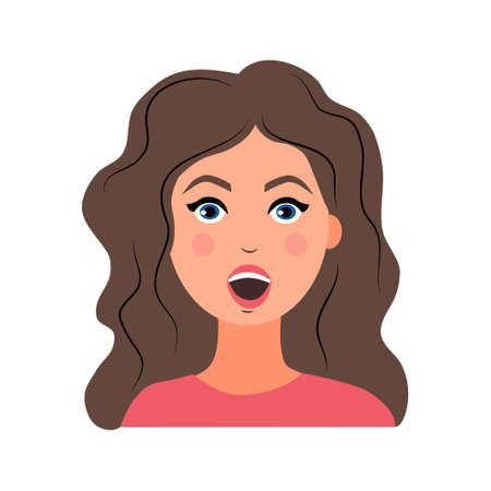 The young woman is surprised with her mouth open. Emotion. Vector illustration in a flat style.のイラスト素材