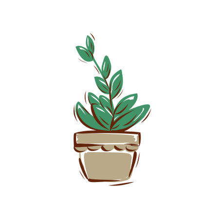 A flower in a pot on a white background. Hand-drawn vector illustration.のイラスト素材