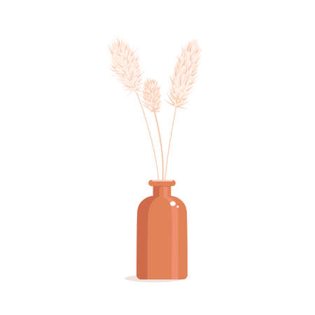 A vase with a dry thistle in a flat style. Interior decor in boho style. Vector illustration.のイラスト素材