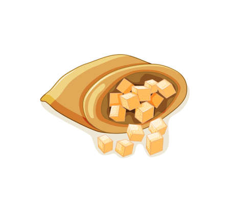 Cane sugar lump in a bag on a white background. A product made from sugar cane. Vector illustration.のイラスト素材