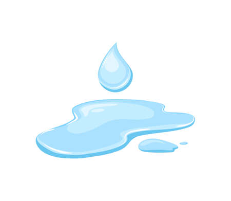 Spill water and a drop on a white isolated background. Puddle. Vector illustration.のイラスト素材