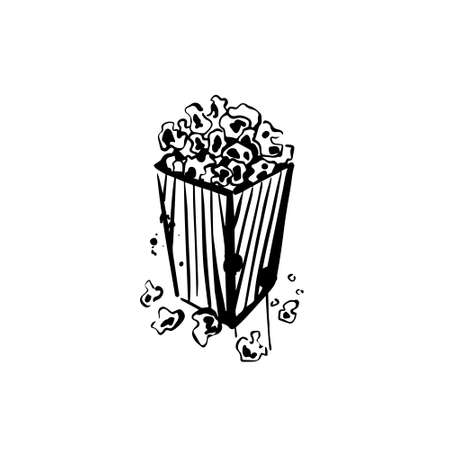 Popcorn box sketch on a white background. Food for watching movies. Doodle. Hand drawn vector illustrationのイラスト素材