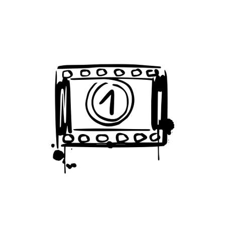 Beginning of the film, the first frame number 1 sketch illustration on a white isolated background. Hand-drawn art design. An old movie timer. Vector vintage retro movie.のイラスト素材