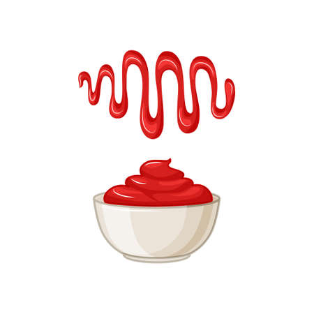 Ketchup. Bowl with sauce on a white isolated background. Spot. Vector cartoon illustration of food.のイラスト素材