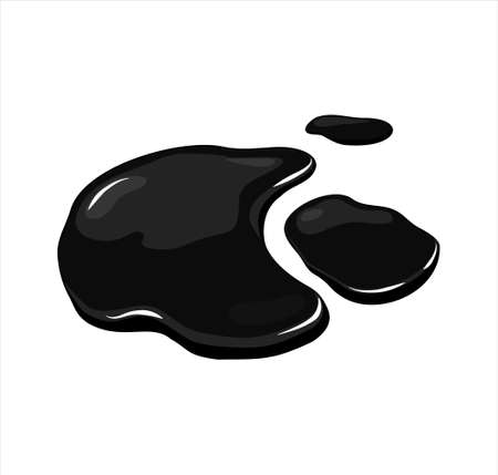 The black oil spill. A puddle of liquid on a white isolated background. Vector cartoon illustration.のイラスト素材