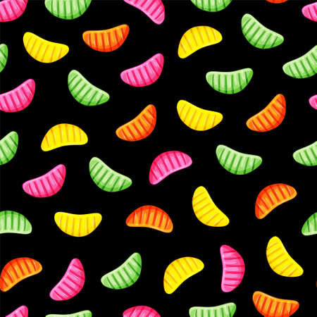 Multi-colored jelly slices seamless pattern. Gummy sweets. Vector cartoon background.のイラスト素材