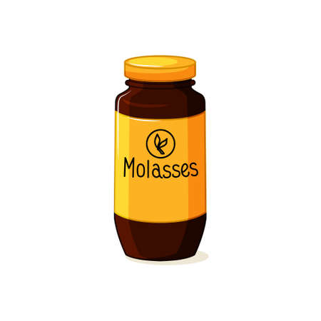 Glass jar with molasses on a white insulated background. Product made from sugar cane. Vector cartoon illustration.のイラスト素材