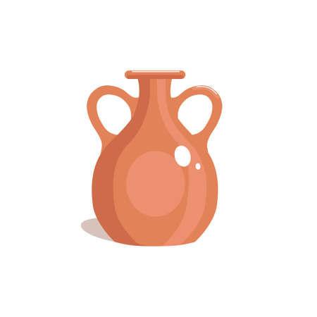Clay old pitcher. Brown vase, flat style. Jug isolated on white background. Vector illustration.のイラスト素材