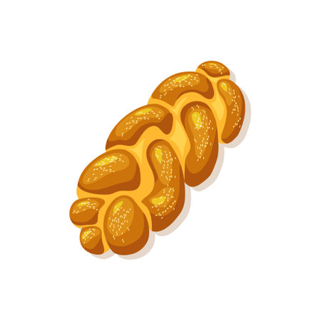 Challah, holiday jewish braided loaf on isolated background. Saturday bread. Vector cartoon illustration.のイラスト素材