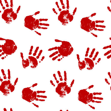 Blood hand print seamless pattern on white background. Red prints. Vector background.のイラスト素材