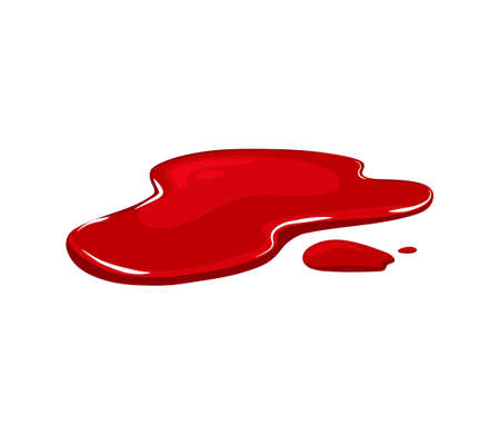 Blood spill on a white isolated background. Red paint puddle. Vector cartoon illustration.のイラスト素材