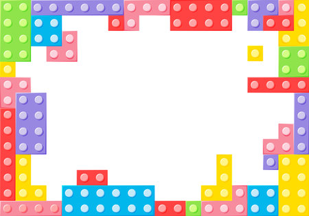 Block plastic toys background. Multicolored details of the designer. Different shape. Vector cartoon illustration.のイラスト素材