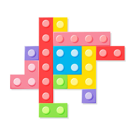 Block plastic toys. Multicolored details of the designer. Different block shapes. Vector cartoon illustration.のイラスト素材