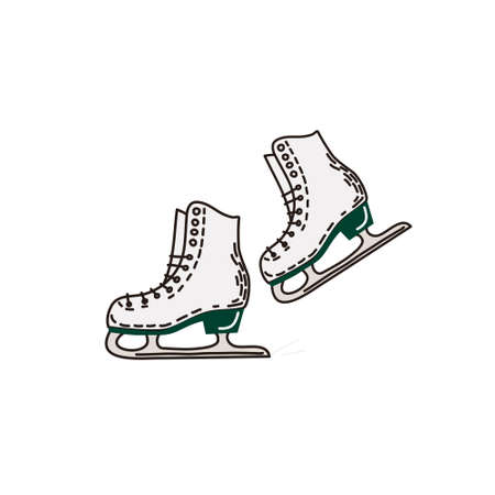 Ice figure skates in the doodle style. Winter sports. Vector hand-drawn illustration.のイラスト素材