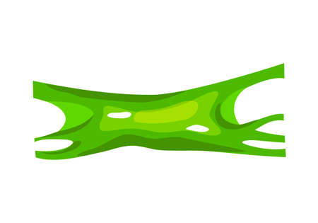 Stretched green slime. Chewing gum.Sticky mucus. White isolated background. Vector cartoon illustration.のイラスト素材