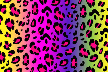 Leopard print of rainbow colors. Gradient background. Hand-drawn vector background.のイラスト素材