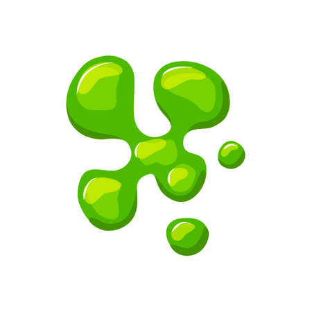 Sticky green slime. Goo blob puddle dripping mucus.Vector cartoon illustration on a white isolated background.のイラスト素材