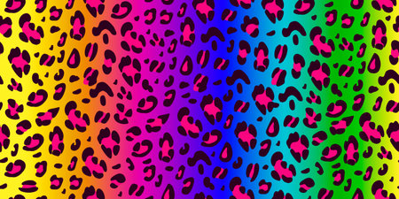 Rainbow leopard seamless pattern. Bright background.Animalistic print. Hand-drawn vector illustration.のイラスト素材