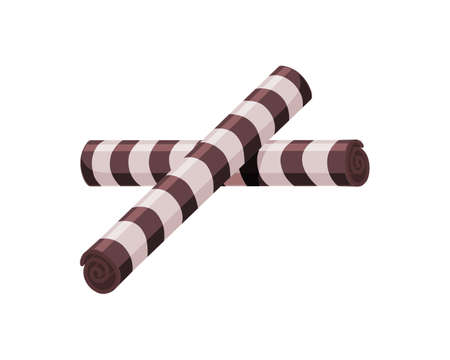 Biscuit waffle sticks with chocolate stripes. Sweet dessert. Cartoon vector illustration on a white isolated background.のイラスト素材