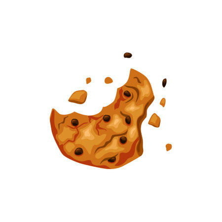 Bitten cookies with chocolate on a white isolated background. Freshly baked cookies. Icon. Vector cartoon illustration.のイラスト素材