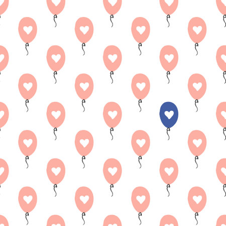 Pink balloons with a heart seamless pattern. Minimalistic pattern for Valentine day. Vector background for printing and decoration.のイラスト素材