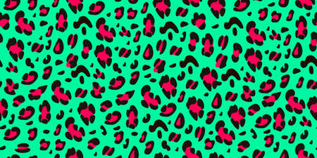 Leopard pattern green and pink. Animalistic print is suitable for printing on fabric, paper. Vector hand-drawn background.のイラスト素材