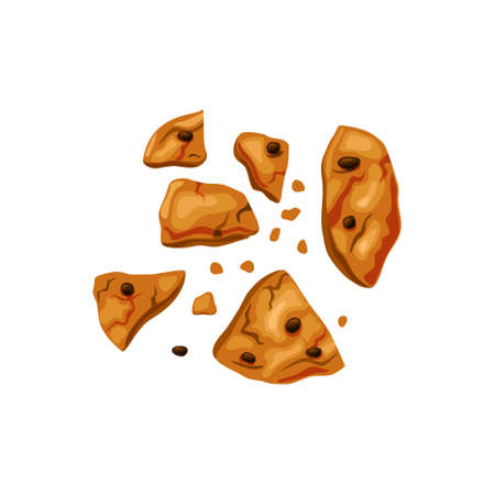 Bitten cookies with chocolate chips. Broken dessert. Vector cartoon illustration on a white isolated background.のイラスト素材