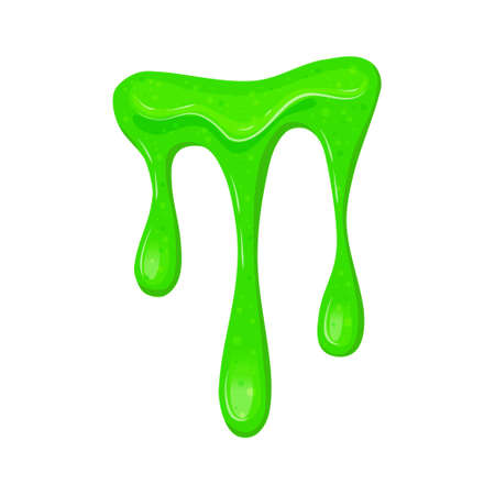 Green sticky liquid. Shiny dripping slime on a white isolated background. Vector cartoon illustration.のイラスト素材