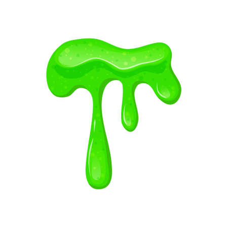 Shiny Green sticky liquid. Dripping slime on a transparent background. Children toy. Vector cartoon illustration.のイラスト素材