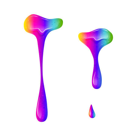 Bright rainbow slime. A draining, viscous liquid. Cartoon vector illustration.のイラスト素材